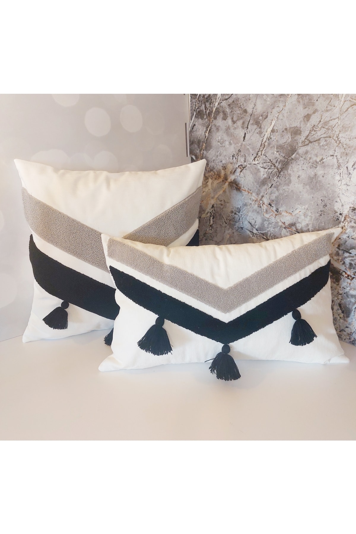 1_org_zoom Tassel 2 Li Suzene Punch ( Panç ) Nakışlı Dekoratif Kırlent Kılıfı 45x45 Cm Naturel - Görsel 1