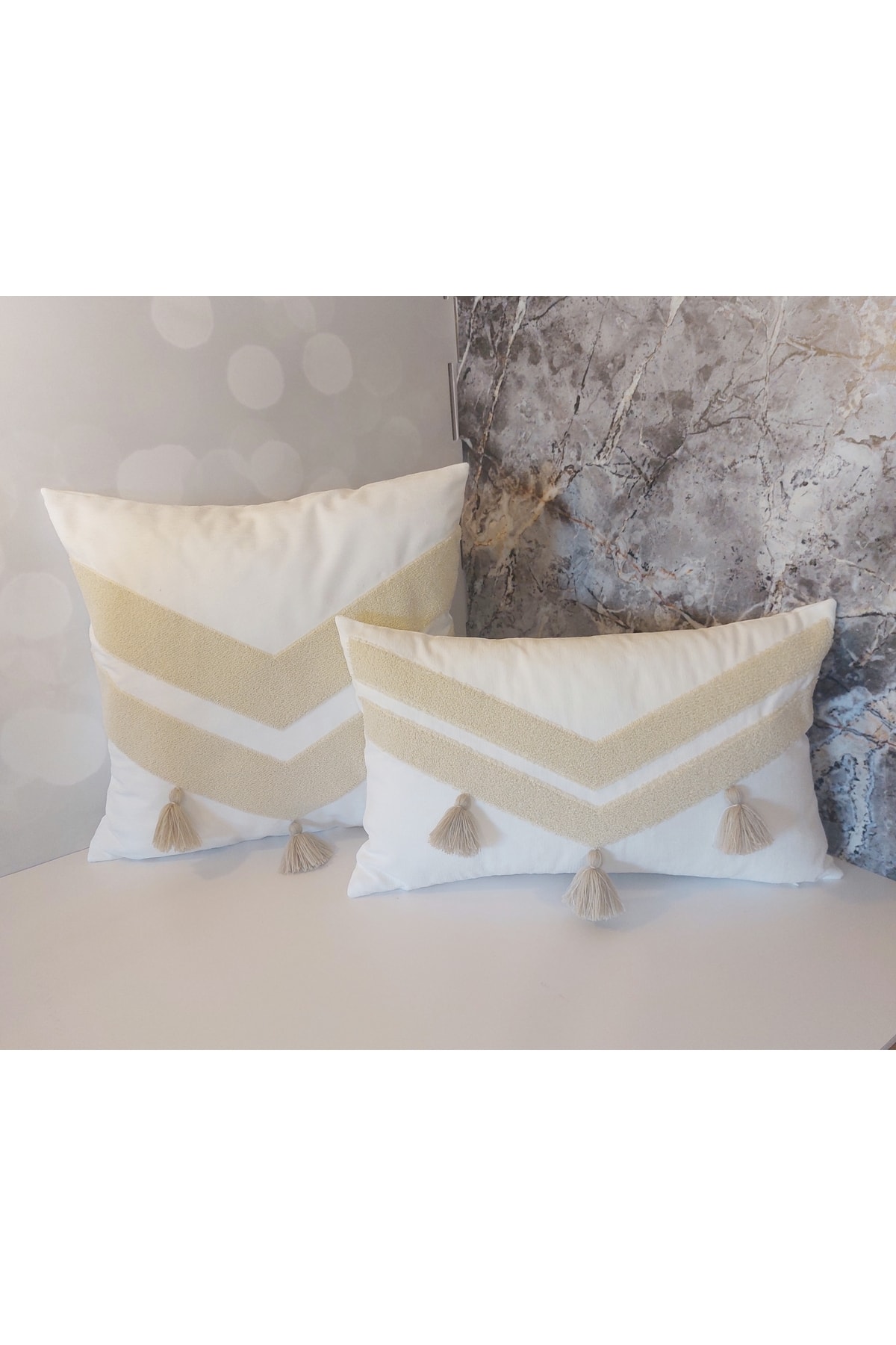 1_org_zoom Tassel 2 Li Suzene Punch ( Panç ) Nakışlı Dekoratif Kırlent Kılıfı 45x45 Cm Naturel - Görsel 1