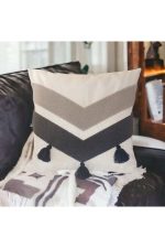 Tassel Suzene Punch ( Panç ) Nakışlı Dekoratif Kırlent Kılıfı 45x45 Cm Naturel