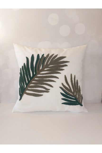 Leaf Suzene Punch  Nakışlı Dekoratif Kırlent Kılıfı 45x45 Cm Naturel
