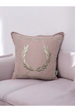 Nakışlı Işlemeli Biyeli Başak Desen Kırlent Kılıfı 42x42 Cm