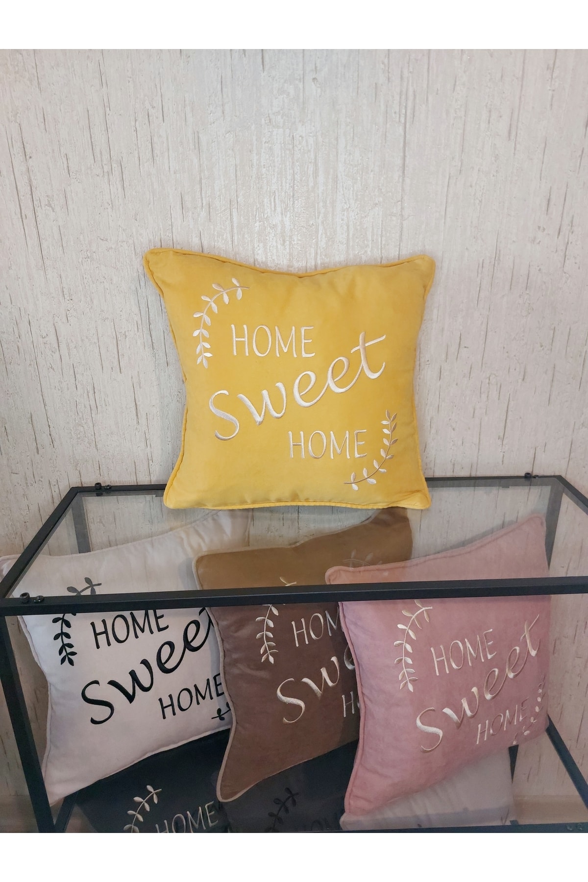 1_org_zoom Nakışlı Kırlent Kılıfı Home Sweat Home Model Işlemeli Biyeli - Görsel 1