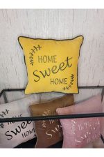 Nakışlı Kırlent Kılıfı Home Sweat Home Model Işlemeli Biyeli