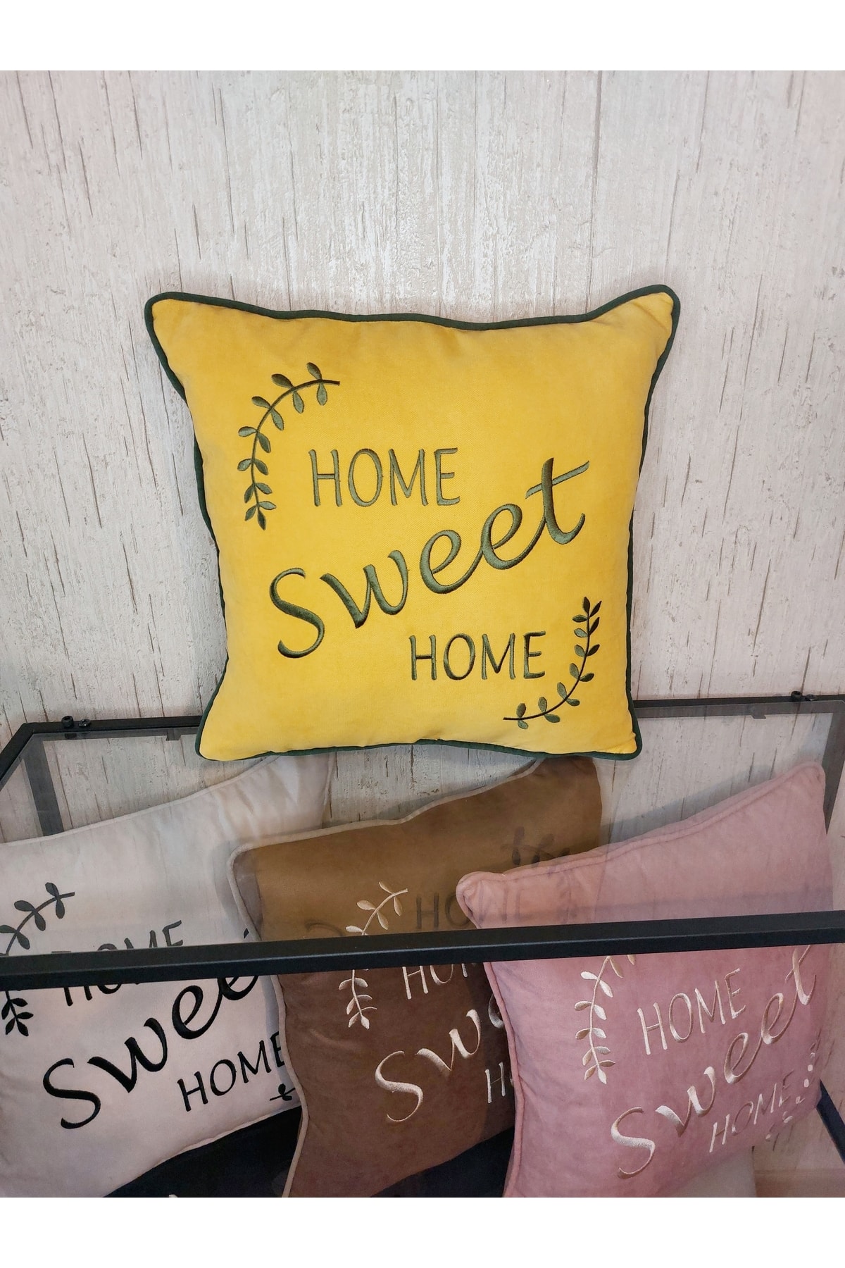 1_org_zoom Nakışlı Kırlent Kılıfı Home Sweat Home Model Işlemeli Biyeli - Görsel 1