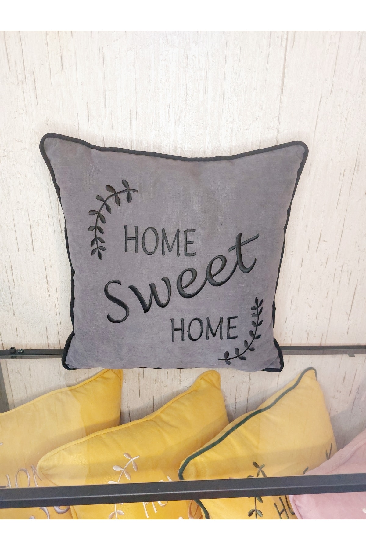 1_org_zoom Nakışlı Kırlent Kılıfı Home Sweat Home Model Işlemeli Biyeli - Görsel 1