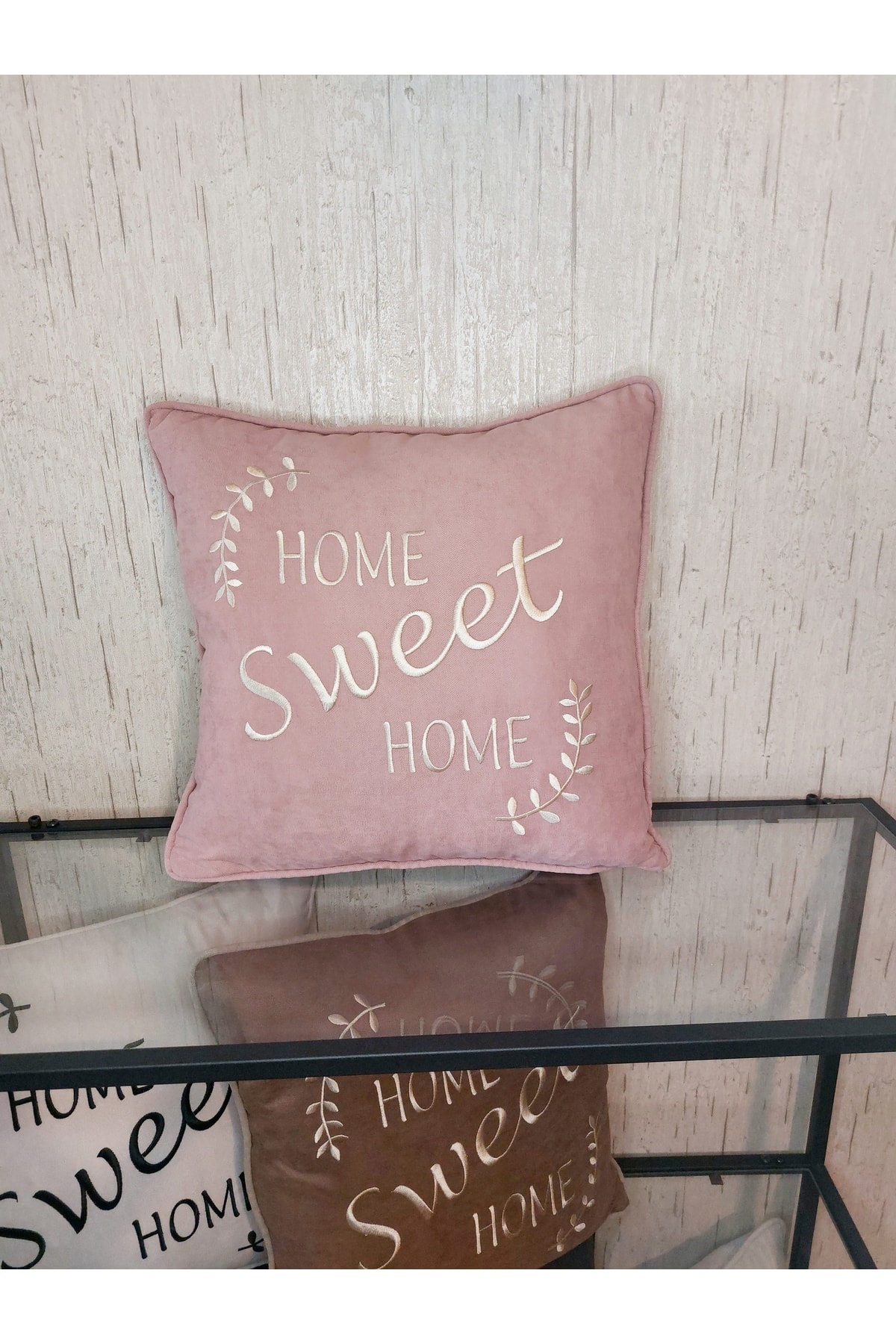 1_org_zoom Nakışlı Kırlent Kılıfı Home Sweat Home Model Işlemeli Biyeli - Görsel 1