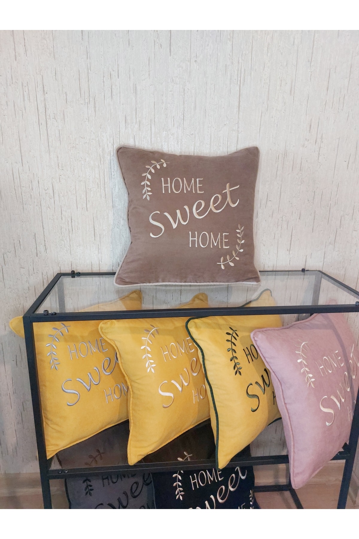 1_org_zoom Nakışlı Kırlent Kılıfı Home Sweat Home Model Işlemeli Biyeli - Görsel 1