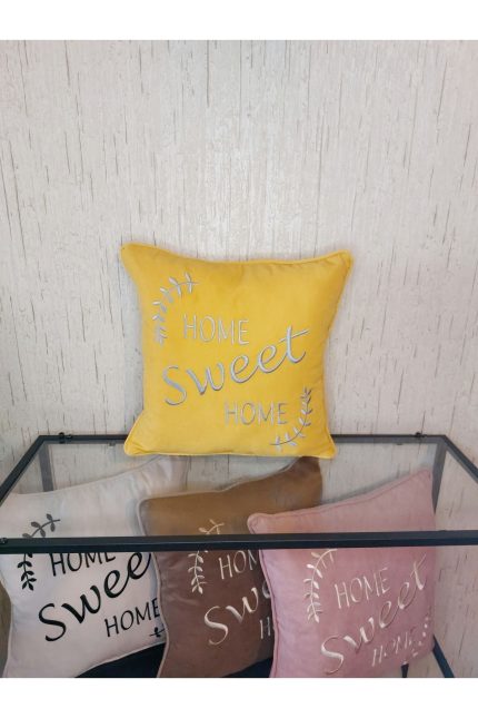 Nakışlı Kırlent Kılıfı Home Sweat Home Model Işlemeli Biyeli