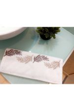 Leaf Kahve Nakışlı %100 Pamuk Beyaz El Yüz Mutfak Havlusu 30x50