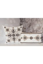 Damask Suzene Punch ( Panç ) Nakışlı Dekoratif Kırlent Kılıfı 45x45 Cm Naturel - Görsel 2