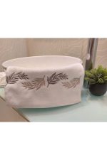 Leaf Kahve Nakışlı %100 Pamuk Beyaz El Yüz Mutfak Havlusu 30x50 - Görsel 2