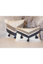 Tassel 2 Li Suzene Punch ( Panç ) Nakışlı Dekoratif Kırlent Kılıfı 45x45 Cm Naturel - Görsel 2