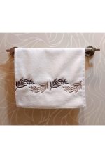 Leaf Kahve Nakışlı %100 Pamuk Beyaz El Yüz Mutfak Havlusu 30x50 - Görsel 3