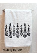 Siyah Yuvarlak Desen Nakışlı %100 Pamuk Beyaz El Yüz Havlusu 48x90 - Görsel 3