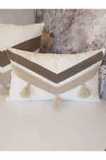 Tassel 2 Li Suzene Punch ( Panç ) Nakışlı Dekoratif Kırlent Kılıfı 45x45 Cm Naturel - Görsel 4